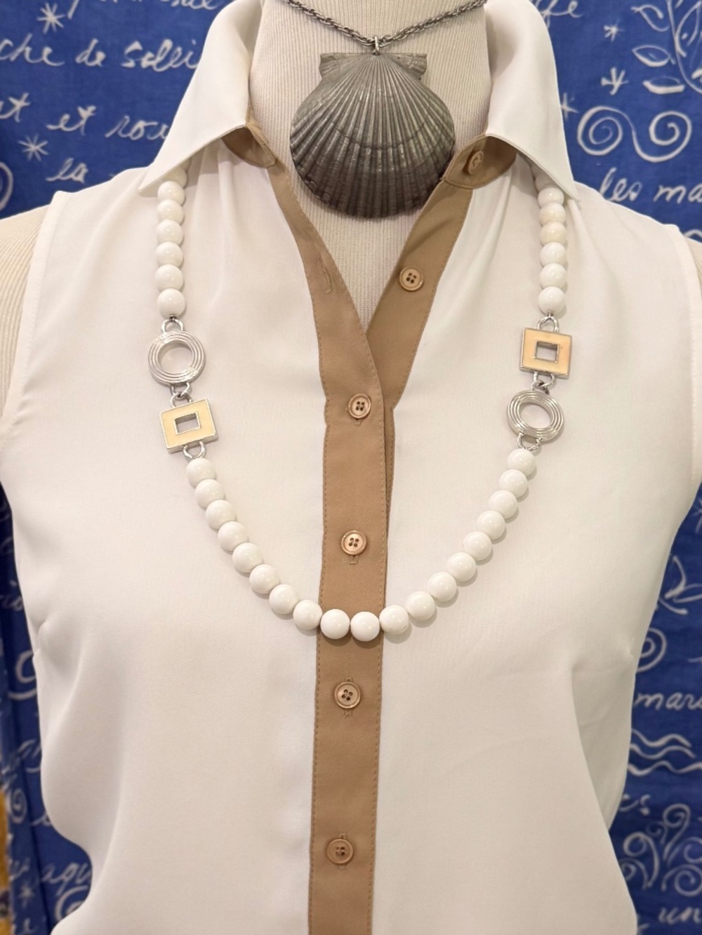 Color Block, Corporate Chic, Clean Girl Petite Blouse, Cream, Taupe & Black